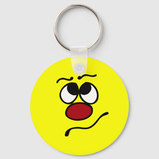 Confused Face Grumpey Key Ring (Front)
