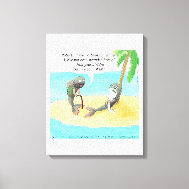 Confused Fish On Desert Island Funny Canvas Print (Front)