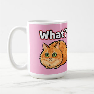 Confused Fluffy Orange Cat "What?" Meme mug