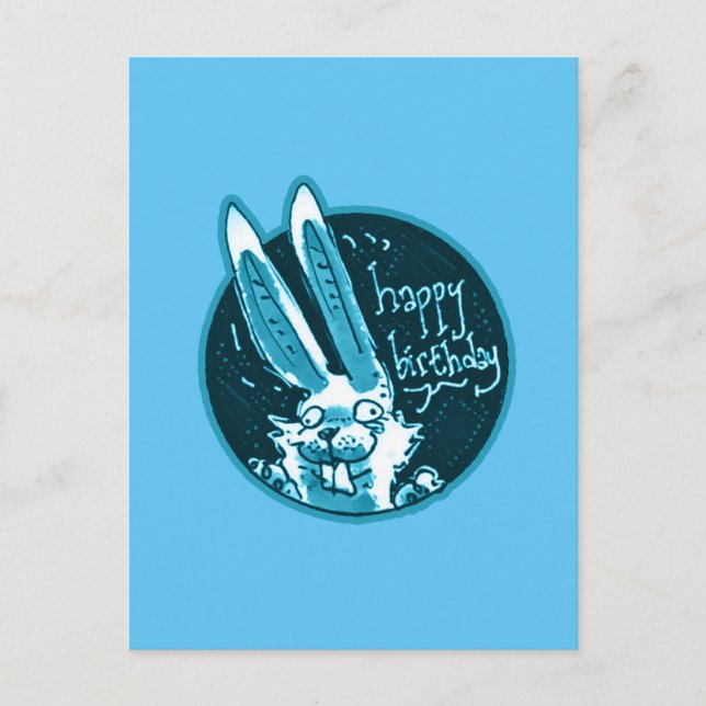 confused funny rabbit says happy birthday cartoon postcard (Front)