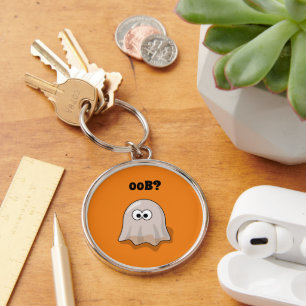 Confused Ghost Says "Oob?" Funny Halloween Cartoon Key Ring