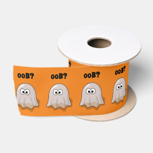 Confused Ghost Says "Oob?" Funny Halloween Cartoon Satin Ribbon
