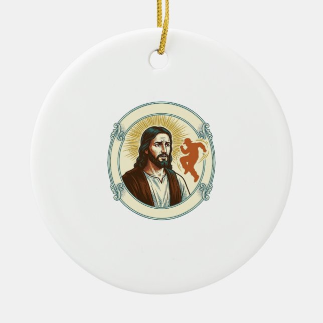 Confused Jesus Viral Dancing Trend Silhouette Vide Ceramic Tree Decoration (Front)
