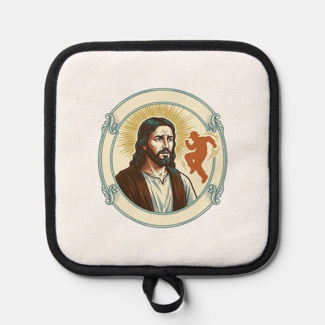 Confused Jesus Viral Dancing Trend Silhouette Vide Pot Holder (Front)
