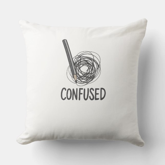 Confused – Minimalist Pencil & Scribble Art Design Cushion (Front)