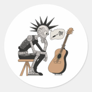 Confused Music Robot Classic Round Sticker
