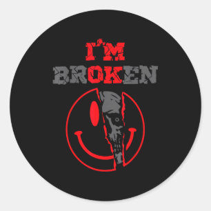 Confused smile broken invisible illness broken classic round sticker