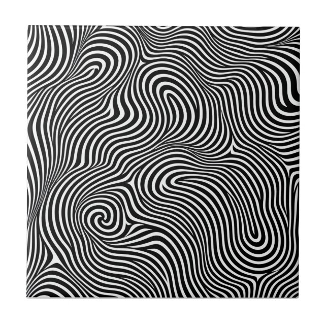 confusing hypnotic lines pattern black white swirl tile (Front)