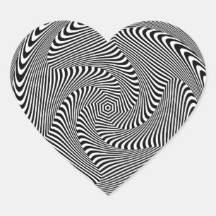 confusing hypnotic swirl lines pattern black white heart sticker