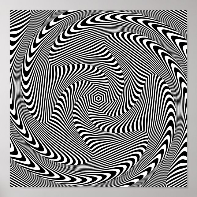 confusing hypnotic swirl lines pattern black white poster (Front)
