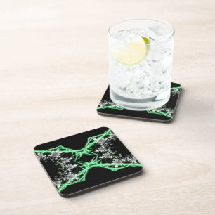 Confusion   Green and White Fractal Art Coaster