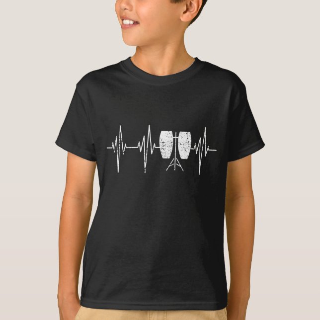 Conga Drum - Distressed Conga Drummer Heartbeat T-Shirt (Front)