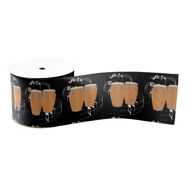 Conga Drums Ribbon - Dark Grosgrain Ribbon (Spool)