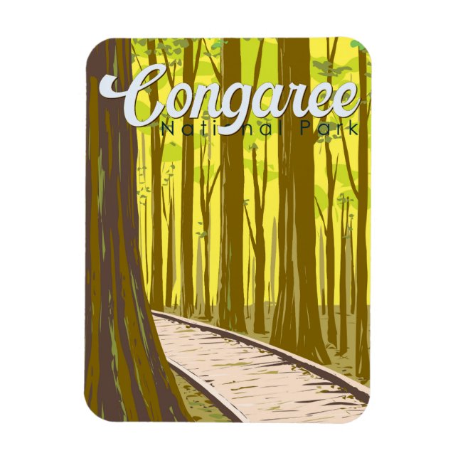 Congaree National Park Illustration Travel Vintage Magnet (Vertical)