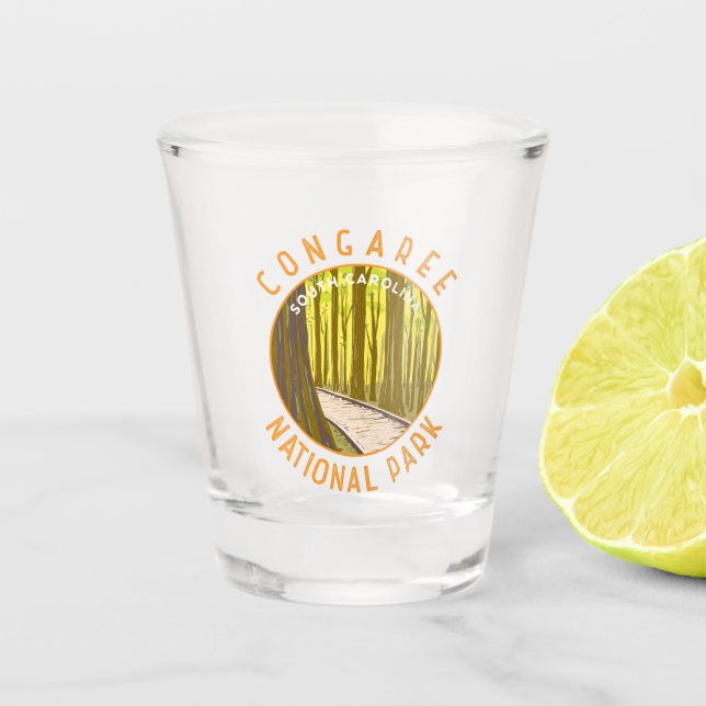 Congaree National Park Retro Distressed Circle Shot Glass (Front)