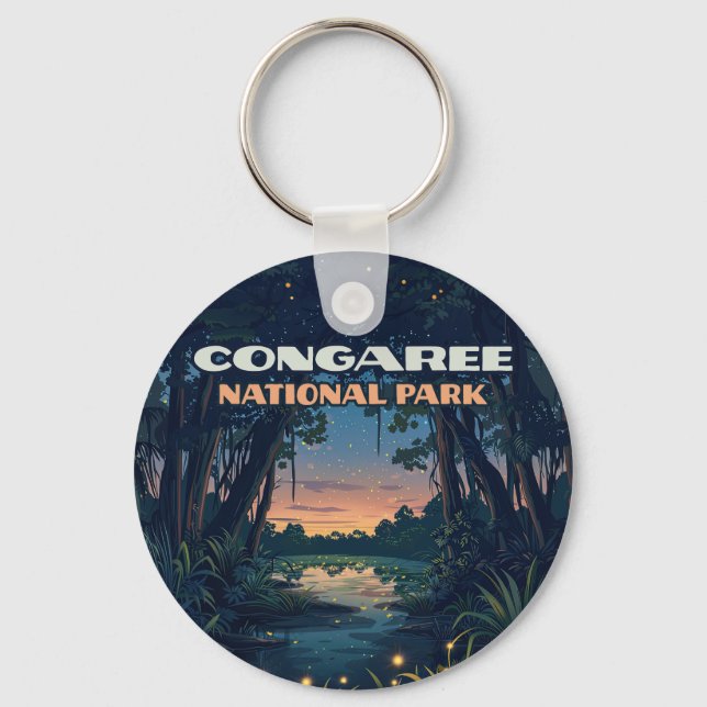 Congaree National Park Swamp South Carolina Retro Key Ring (Front)