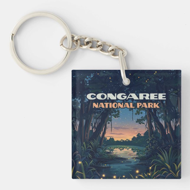 Congaree National Park Swamp South Carolina Retro Key Ring (Front)