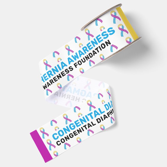Congenital Diaphragmatic Hernia Awareness Pattern Grosgrain Ribbon (Front+Back)