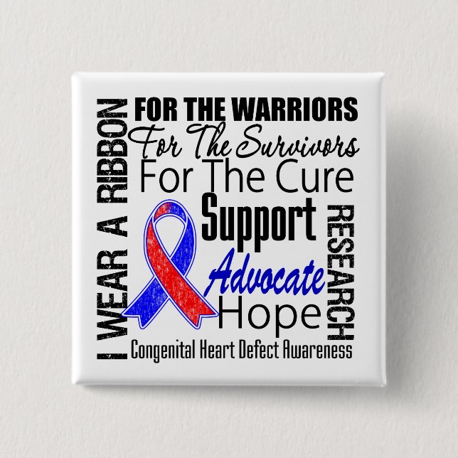 Congenital Heart Defect CHD I Wear a Ribbon 15 Cm Square Badge (Front)