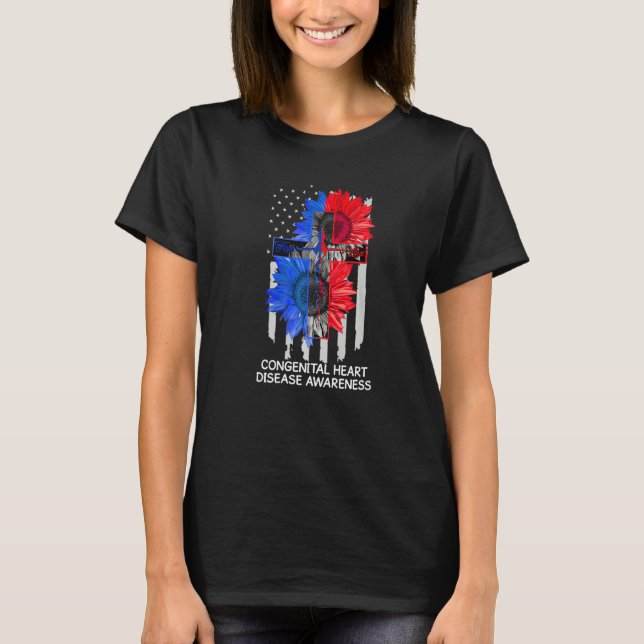 Congenital Heart Disease Awareness US Flag Faith C T-Shirt (Front)