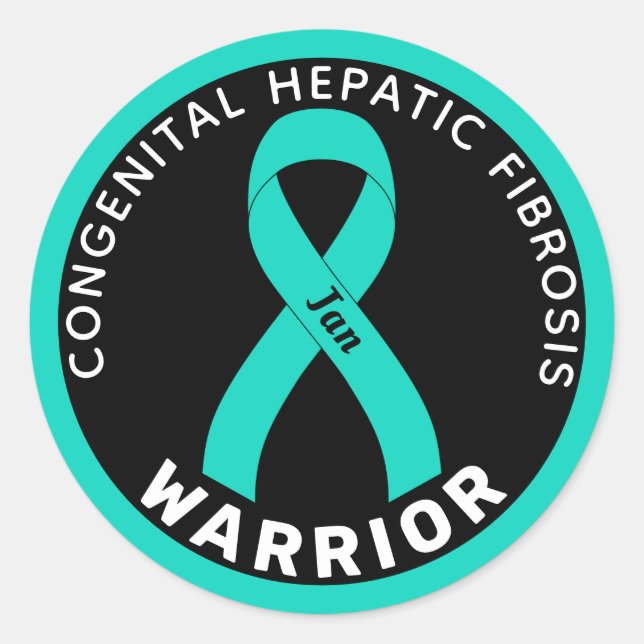 Congenital Hepatic Fibrosis Warrior Ribbon Black Classic Round Sticker (Front)