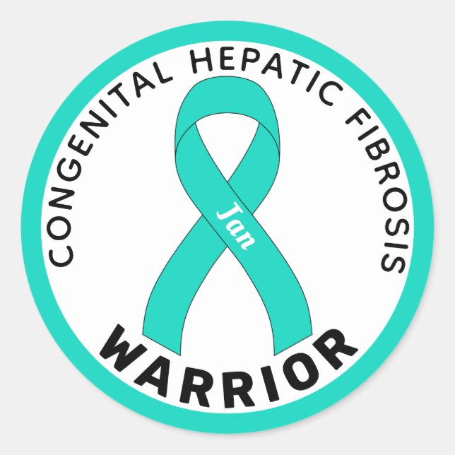 Congenital Hepatic Fibrosis Warrior Ribbon White Classic Round Sticker (Front)