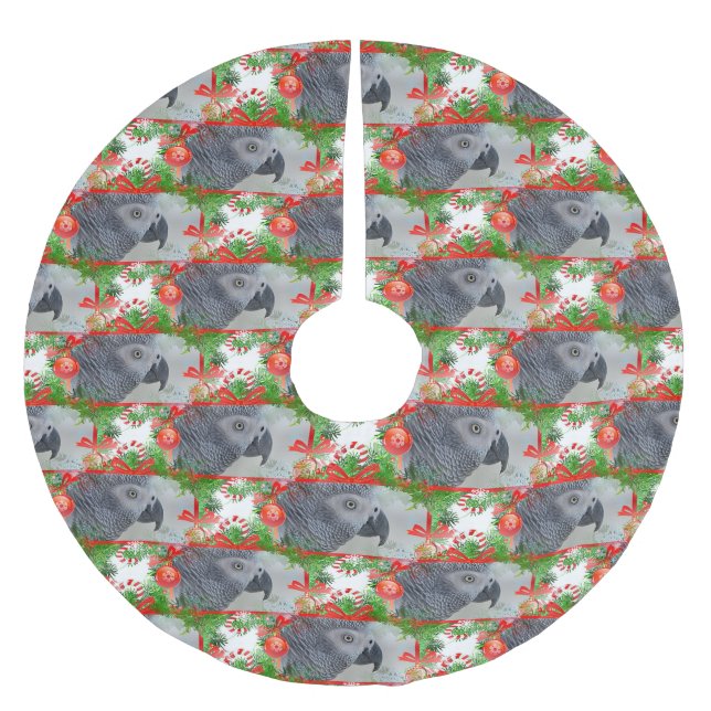 Congo African Grey Parrot Christmas Brushed Polyester Tree Skirt (Front)