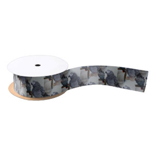 Congo African Grey Parrot in Mirror Satin Ribbon