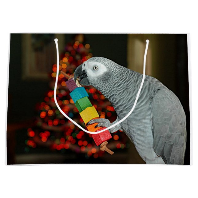 Congo African Grey Parrot Merry Christmas Tree Large Gift Bag (Front)