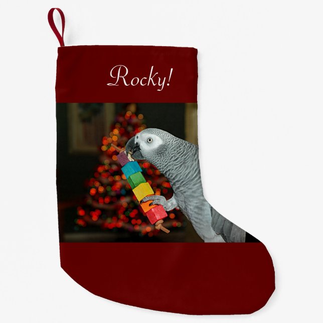 Congo African Grey Parrot Merry Christmas Tree Small Christmas Stocking (Front)