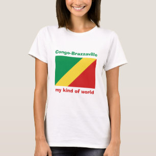 Congo-Brazzaville Flag + Map + Text T-Shirt