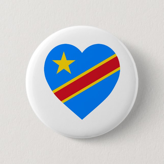 Congo Democratic Republic Flag Heart 6 Cm Round Badge (Front)