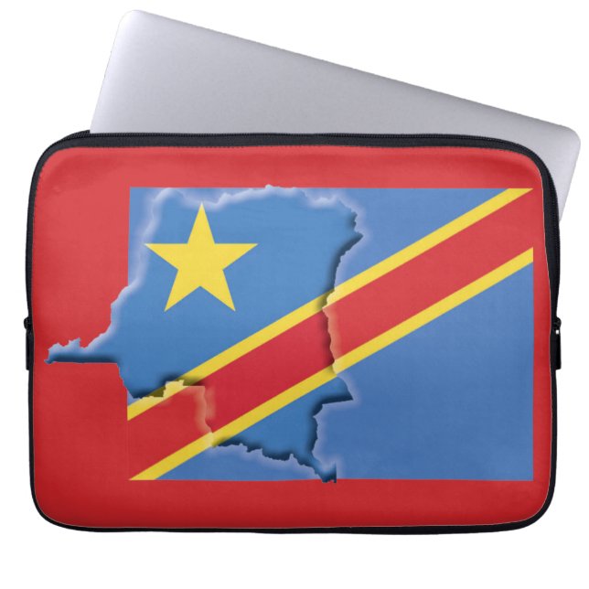 CONGO DRC Flag Map Patriotic Computer RED Laptop Sleeve (Front)