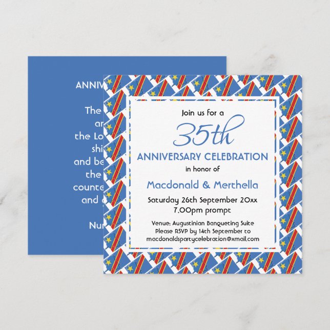 CONGO FLAG DRC Customised Anniversary Celebration Invitation (Front/Back)