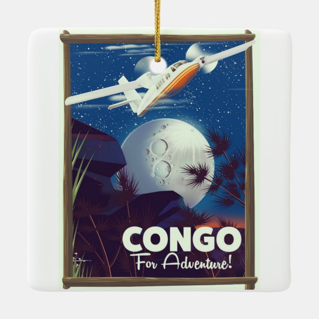 Congo For Adventure! travel poster Ceramic Tree Decoration (Back)