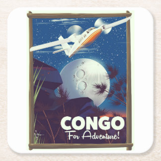 Congo For Adventure! travel poster Square Paper Coaster