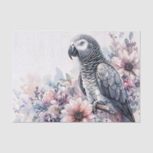 Congo Grey Parrot Floral Watercolor Tissue Paper