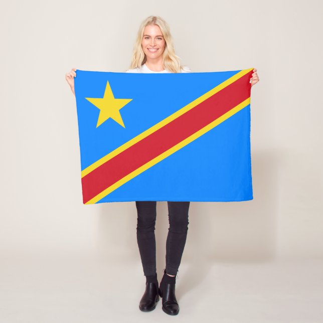 Congo Kinshasa Flag Fleece Blanket (In Situ)