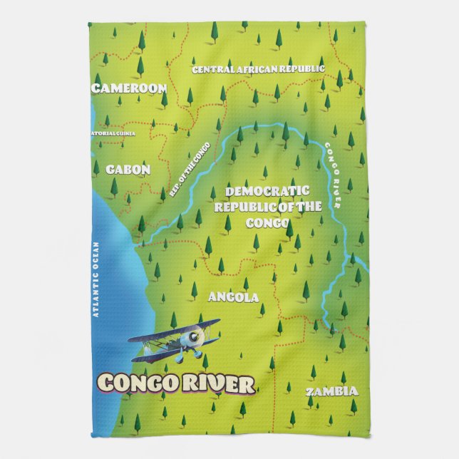 Congo River Beautiful vintage map Tea Towel (Vertical)