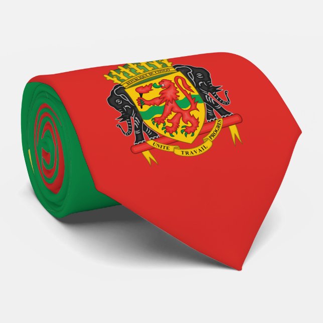 Congolese Flag & Coat of Arms, Congo Republic Tie (Rolled)