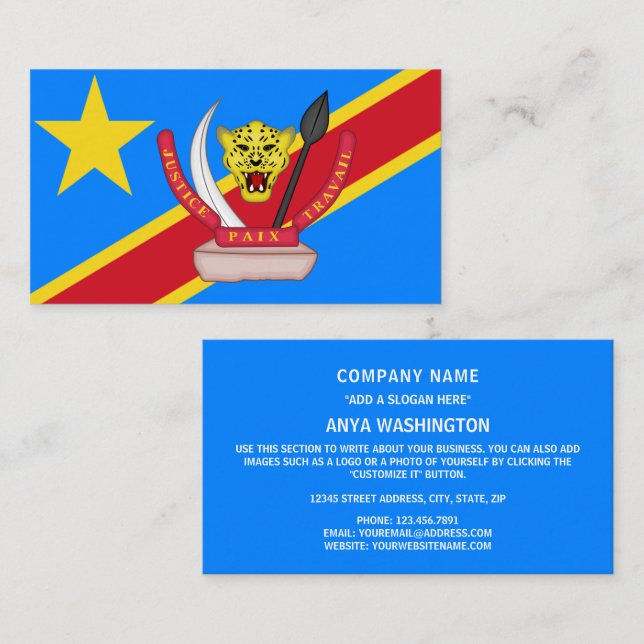 Congolese Flag & Coat of Arms, Flag of DR Congo Business Card (Front/Back)