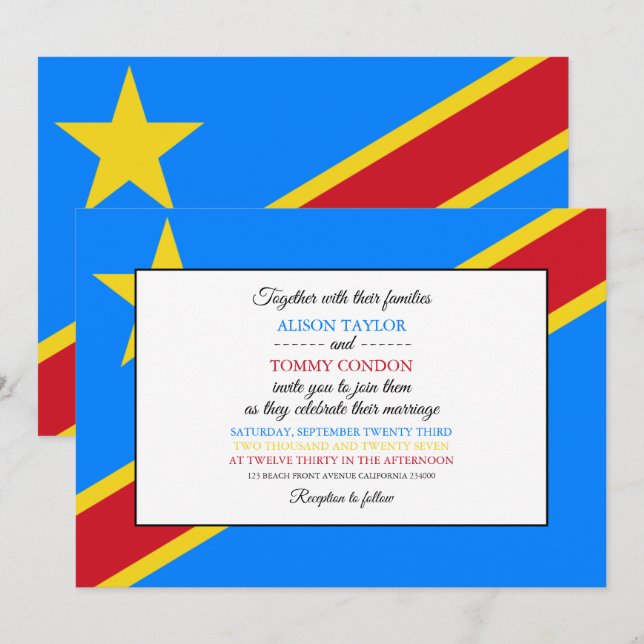 Congolese Flag, Flag of DR Congo Wedding Invitation (Front/Back)