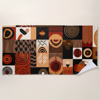 Congolese motifs background grid beach towel