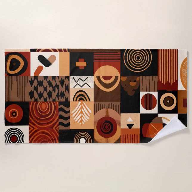 Congolese motifs background grid beach towel (Front)