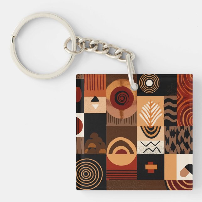Congolese motifs background grid key ring (Front)