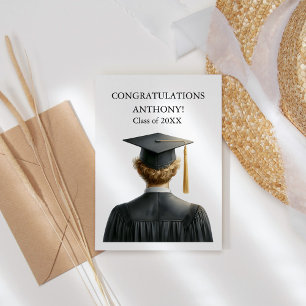Congradulations Blonde Male Graduate in Black Gown Thank You Card