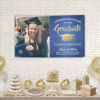 Congrats 1 Photo Blue Gold White Modern Graduation