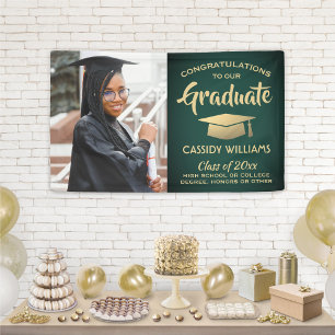 Congrats 1 Photo Green and Gold Modern Graduation Banner
