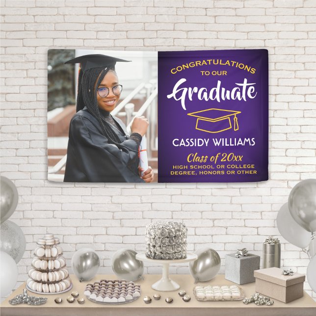 Congrats 1 Photo Purple Gold Yellow Graduation Banner (Creator Uploaded)