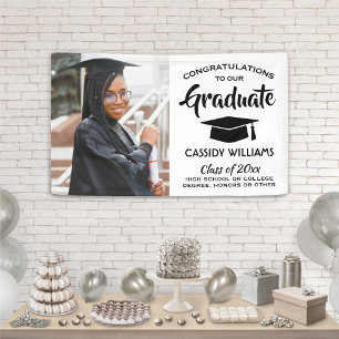 Congrats 1 Photo Simple Black and White Graduation Banner